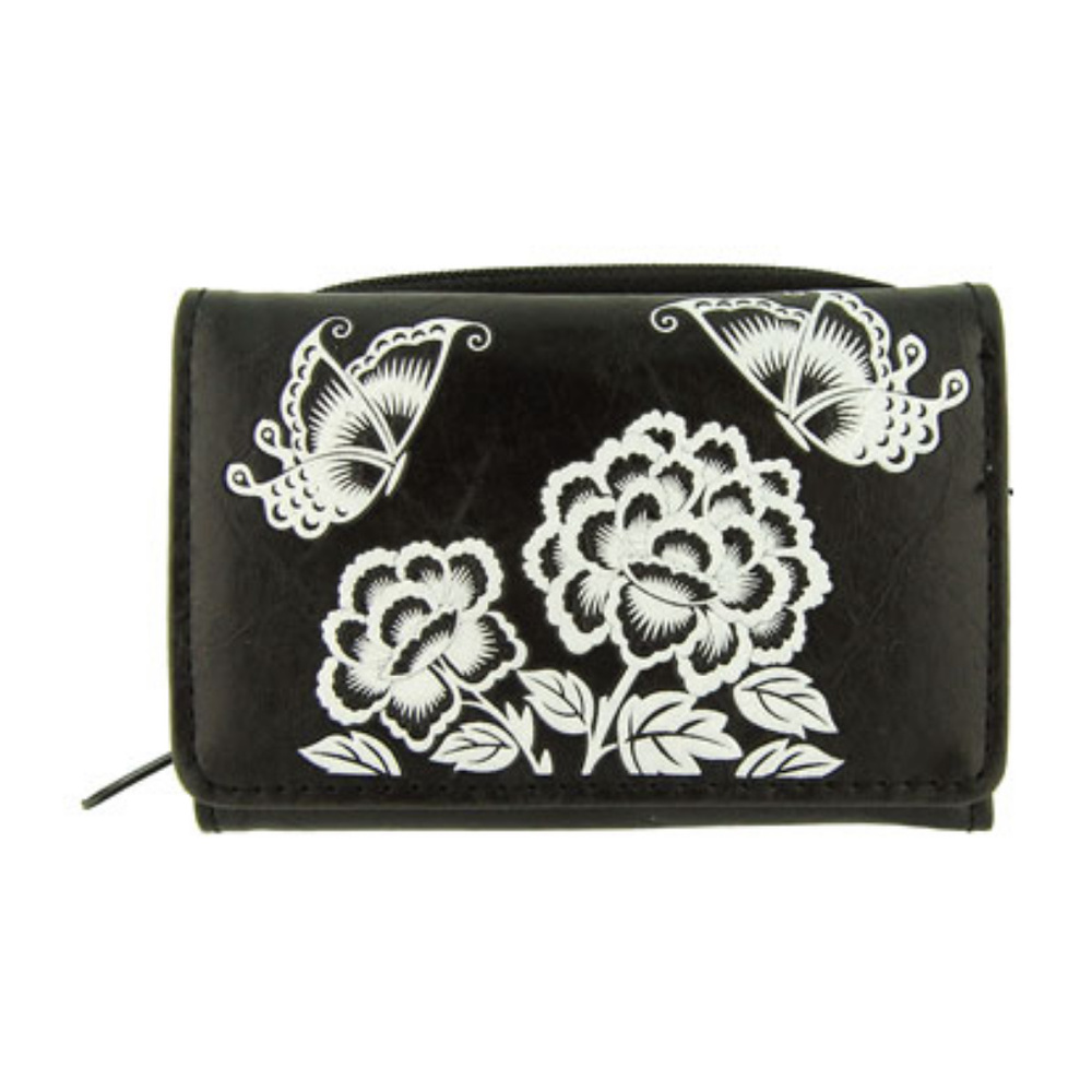 Butterfly embossed vegan trifold small wallet